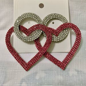 Elegant Silver and Red Heart Earrings
